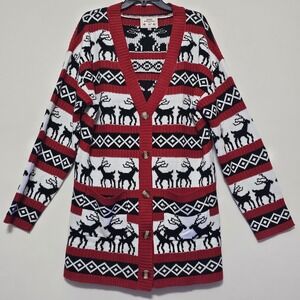 V28 Women's Cardigan Plus Size 2XL Long Sleeves Front Button Red Black White 525